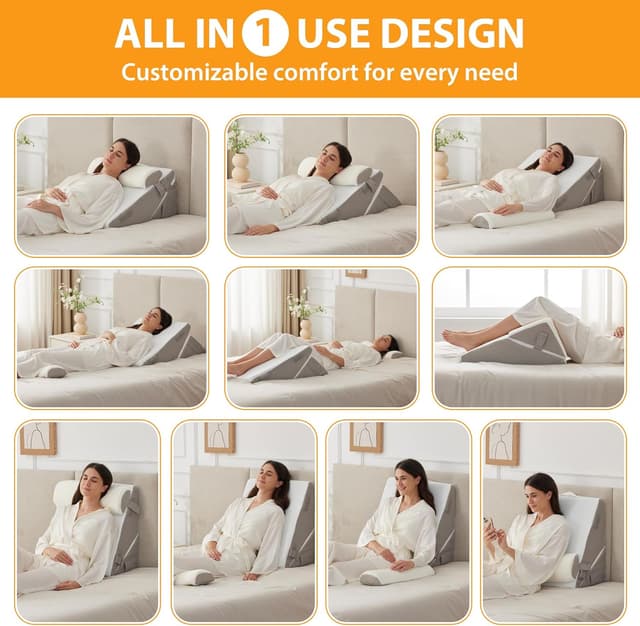 Detalle de Ruqmuis 3PCS Adjustable Wedge Pillow Set for After Surgery, 9 & 12 Inch Bed Wedges