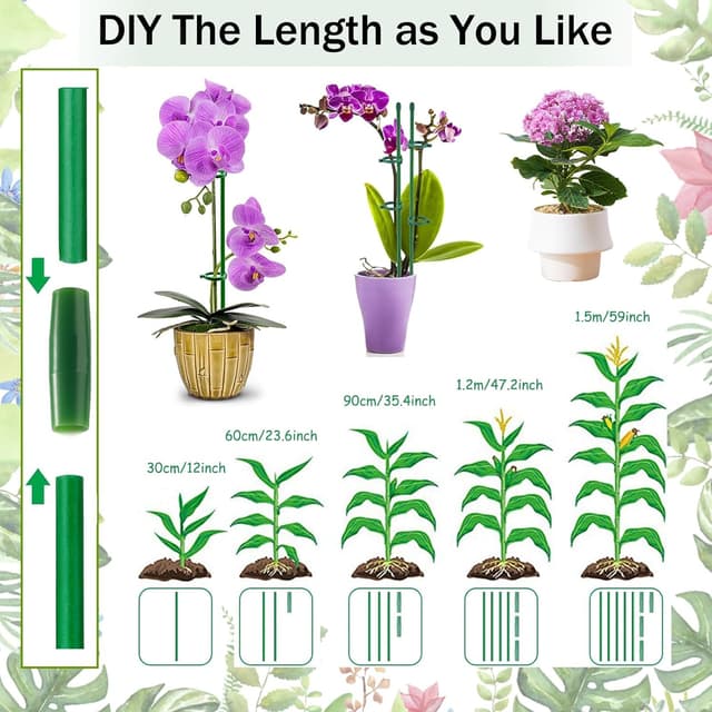 Detalle de (90-tlg.) Pflanzstäbe-Set mit Rankhilfe, 20 Pflanzenhalter, 20 Karabinern, 40 Schutzkappen und 10 Verlängerungsrohren