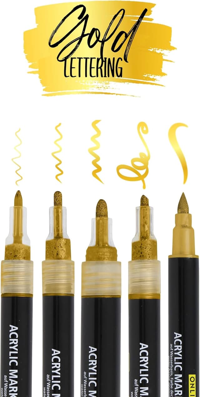 Detalle de Online 5er-Set Acryl Stifte Gold – deckend für Handlettering, Brush Pen, Fineliner & Kalligrafie