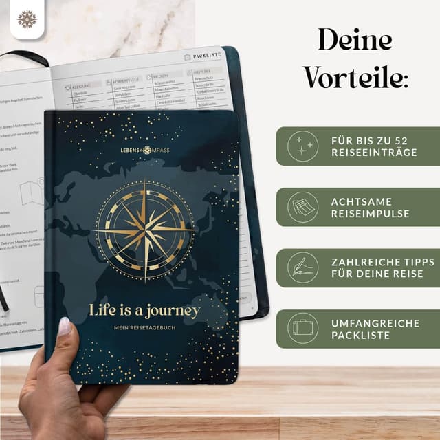 Detalle 2 de Lebenskompass Reisetagebuch 50 Erinnerungen