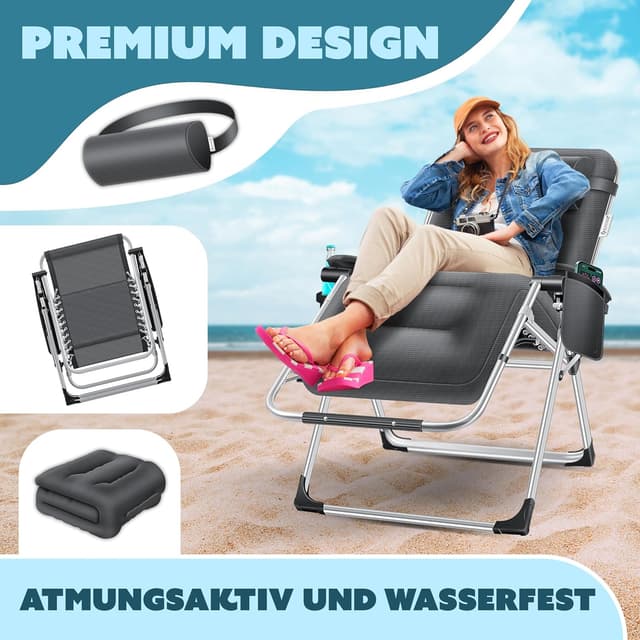 Detalle de KESSER Sonnenliege XXL extra breit mit verstellbarer Rückenlehne, Wetterfest bis 200 kg, Anthrazit