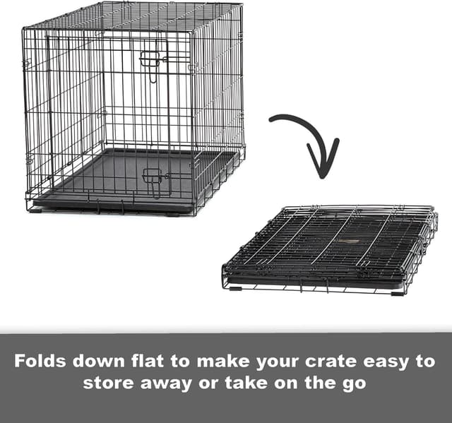 Detalle de New World Double Door Folding Metal Dog Crate (76 cm) with enhanced security and leak-proof pan