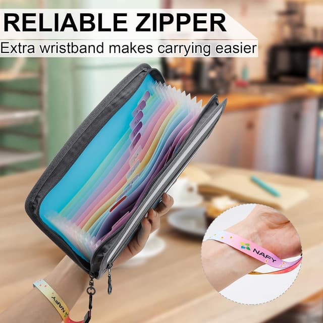 Detalle de NAFY Small Accordion File Organizer (A5) with Zipper – 13-Pocket Coupon & Receipt Holder in Blue