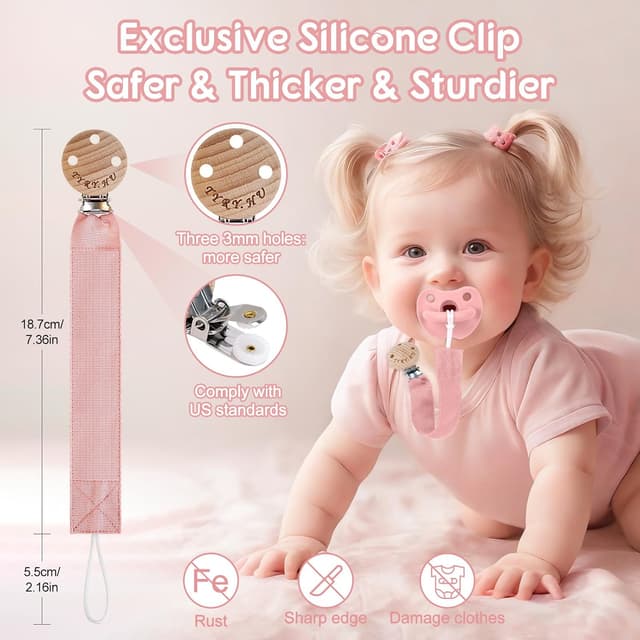 Detalle de TYRY.HU 4-Pack Handmade Fabric Dummy Clip & Pacifier Chain Holder (Unisex, Fits Most Pacifiers)