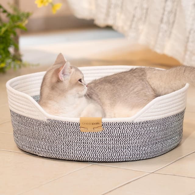 Thumbnail 6 de CheerPals Katzenbett mit Kissen (47 cm) – waschbarer Katzenkorb aus Baumwollseilen, für Sommer & Winter