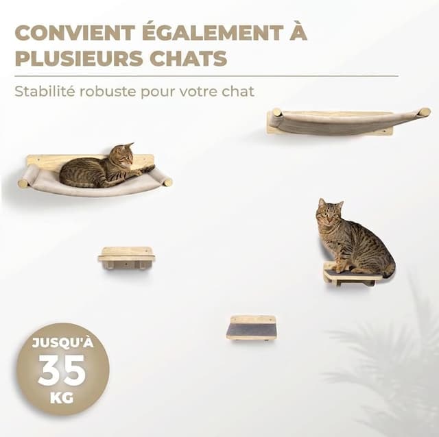 Detalle de WOOWOOD® Kletterwand Katzen-Set „Naturhell“ (Wandkratzbaum mit Hängematte)