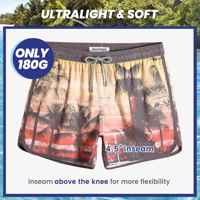 Detalle de MaaMgic Men’s 5" Vintage Swim Shorts (70s/80s/90s style) with quick-dry liner