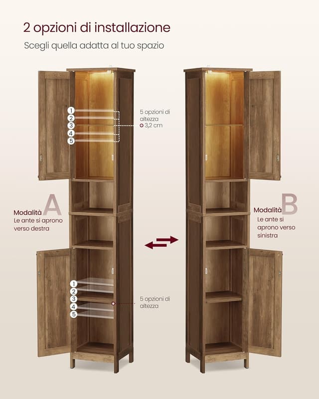 Detalle de VASAGLE BBK566KB01 mobile da bagno salvaspazio con luce attivata dalla porta, 30 cm