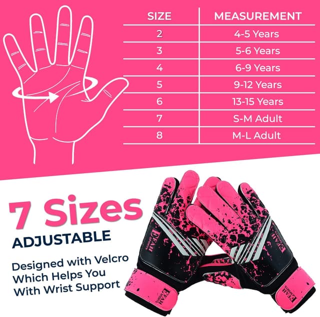 Detalle 2 de EFAH SPORTS Kids Soccer Goalkeeper Gloves with Strong Grips and Hook-and-Loop Wrist Support