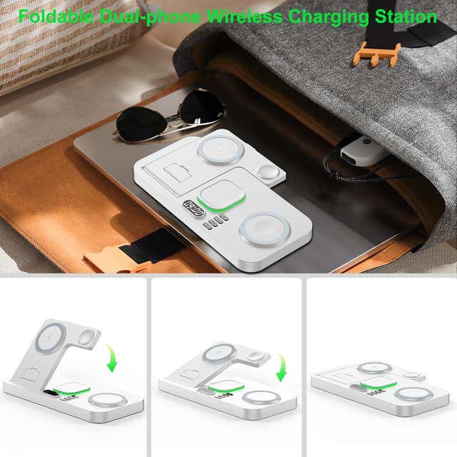 Thumbnail 6 de Dual Phone Wireless Charging Station for Apple Devices (Magnetic Charging) with 7-Color Light & 12-Hour Clock