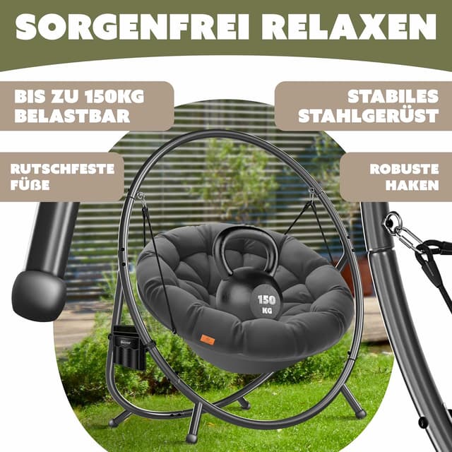 Detalle 2 de KESSER® Hängesessel mit Gestell Bali – Hängeschaukel/Hängestuhl bis 150 kg inkl. Kissen & Seitentasche
