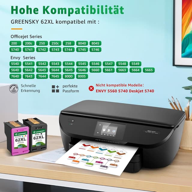 Detalle 2 de GREENSKY 62XL Druckerpatronen 600 Seiten 🖨