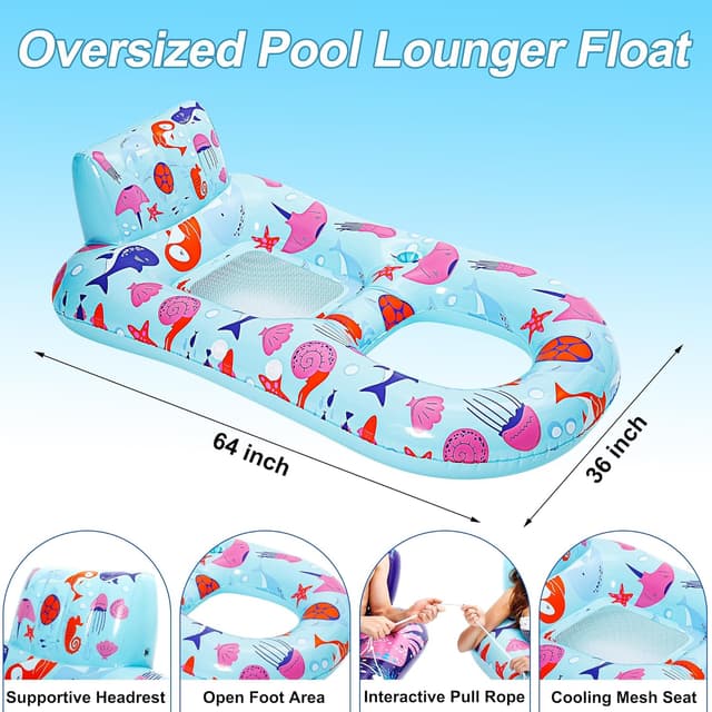 Thumbnail 6 de PuppyuWill 2 Pack Inflatable Pool Lounger Floats for Adults (Heavy-Duty with Cup Holder, Backrest & Footrest)