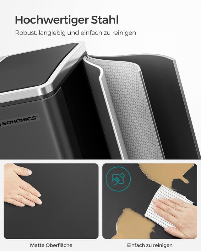 Detalle 2 de SONGMICS Mülleimer Küche 2x15 Liter, LTB30BK