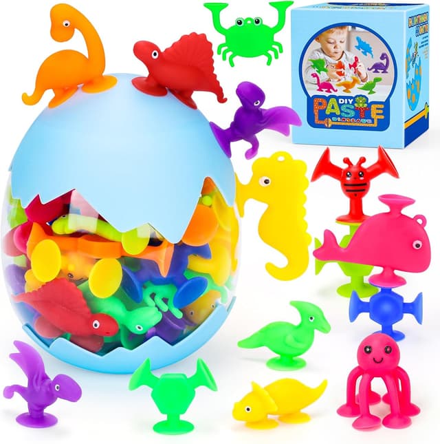 Detalle de Flnlano Baby Bath Toys for 4 Year Olds 40 Pcs Suction Dinosaurs