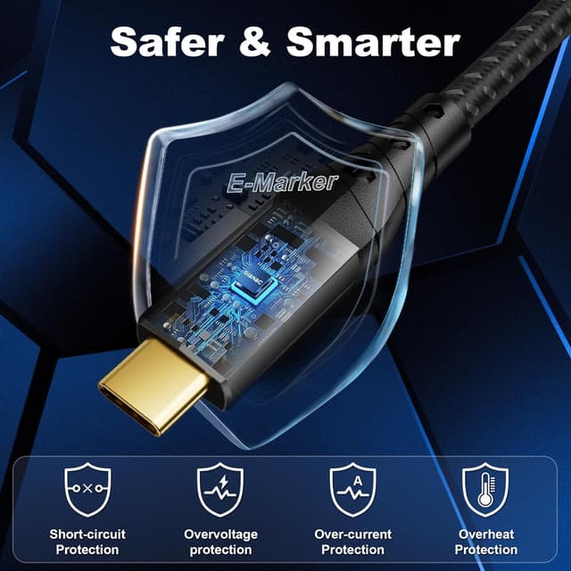 Detalle de ZIKNYDO USB C 20Gbps Cable 10ft 240W