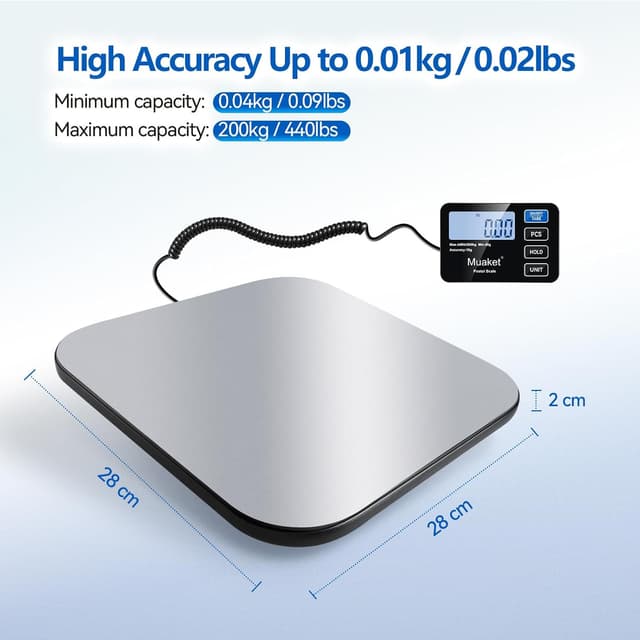 Detalle de Balance de colis numérique 200 kg/10 g avec écran LCD, fonction Hold/Tare (portable, transport facile)