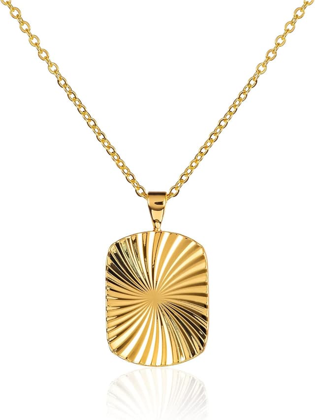 Detalle de ZAVANA collana da donna con ciondolo rettangolare “taglio diamante” placcata oro o rodio, girocollo regolabile 40+5 cm