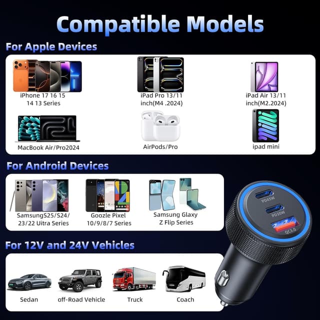 Thumbnail 6 de Caricatore auto USB 3 porte 93W con USB-C PD 45W/30W e QC3.0 18W