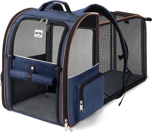 Detalle de Lekesky Large Cat Carrier Backpack (Expandable) – Blue, XL for pets up to 25 lbs
