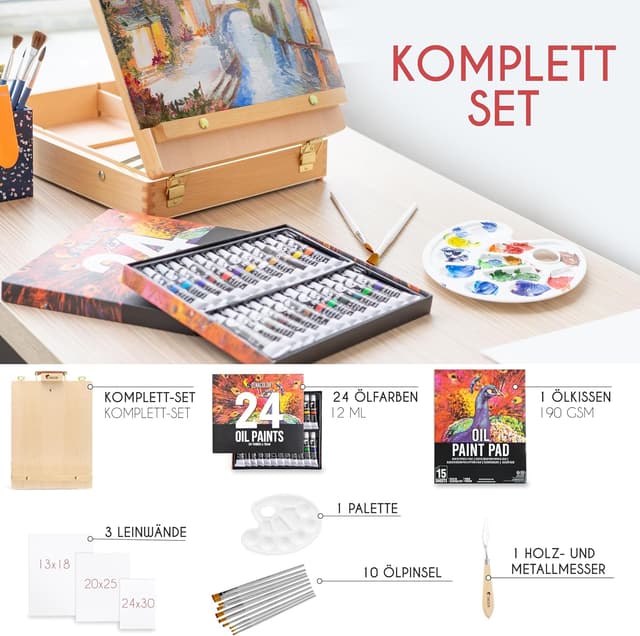 Detalle 2 de Staffelei mit Ölfarben Set Malset 41 Teile