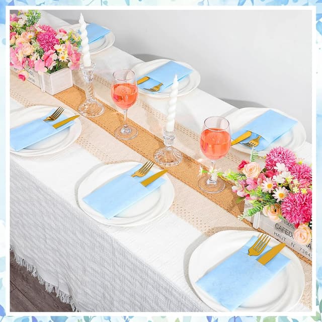 Detalle de NatNarr 60 Pack Light Blue Linen-Feel Paper Napkins with Built-in Flatware Pocket