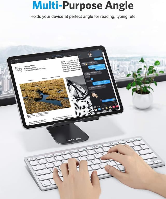 Detalle 2 de OMOTON verstellbarer Tablet-Ständer aus Aluminium für Tablets bis 12,9 Zoll (schwarz)