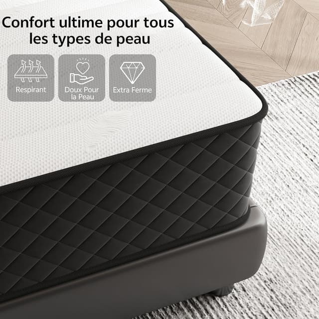 Detalle 2 de Matelas MOLPHIT Ultra Ferme 140x190 cm H4/H5 (25 cm) à mémoire de forme et ressorts ensachés