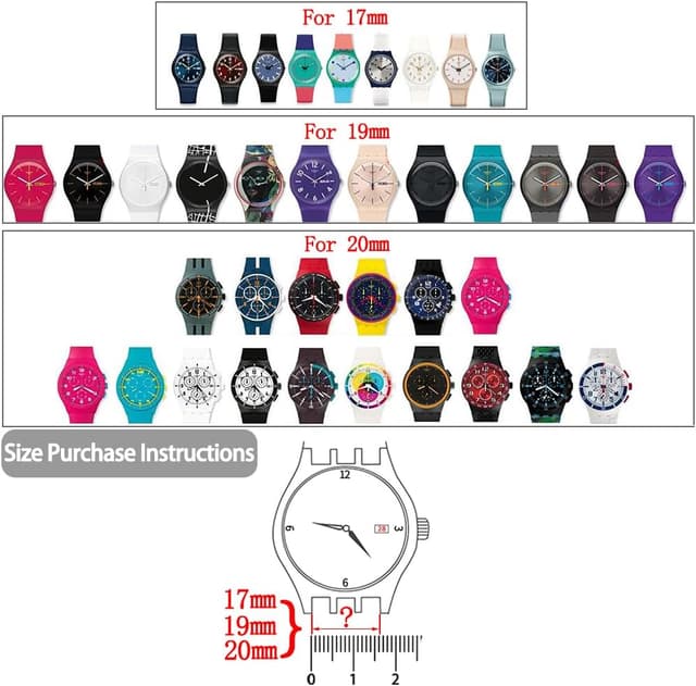 Detalle 2 de XBDSW 2er-Silikon Uhrenarmband-Set für Swatch (17/19/20 mm) – wasserdicht, mit Werkzeug