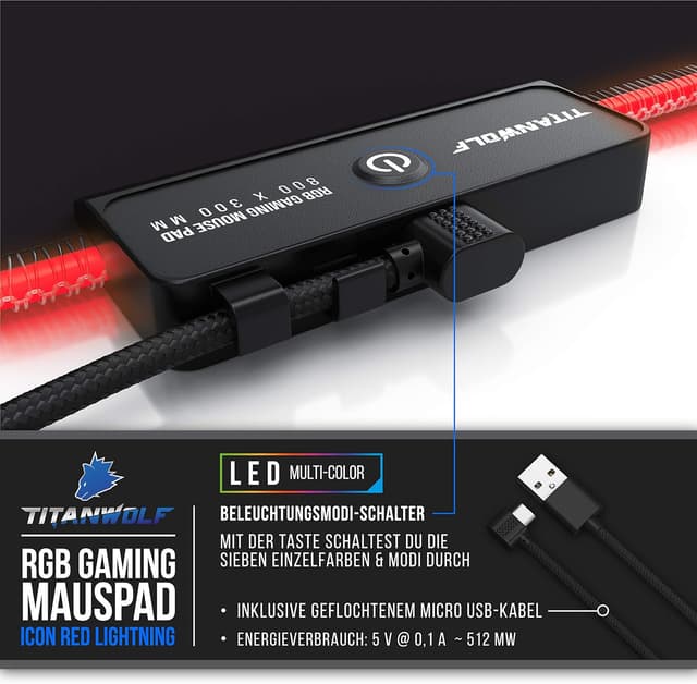 Thumbnail 4 de Titanwolf RGB Gaming Mauspad 800x300 mm