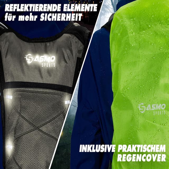 Detalle de SASMO® Laufrucksack 6L (Sand) mit Thermofach – ultraleichter Lauf-Rucksack mit Regenschutz & Reflektoren