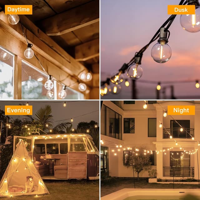 Detalle de Ollny Solar Outdoor Festoon Lights (10m) with Remote, 16+1 G40 Shatterproof Bulbs, IP-rated