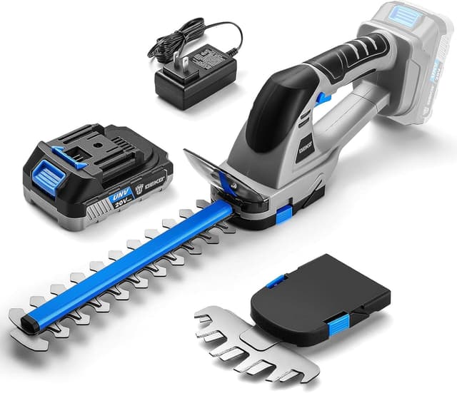 Detalle de DEKOPRO 20V Cordless Hedge Trimmer (2-in-1 handheld grass & bush trimmer) with 2000mAh battery