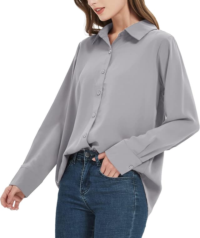 Detalle de SPRING SEAON Damen Button-Down Langarm-Bluse aus Chiffon