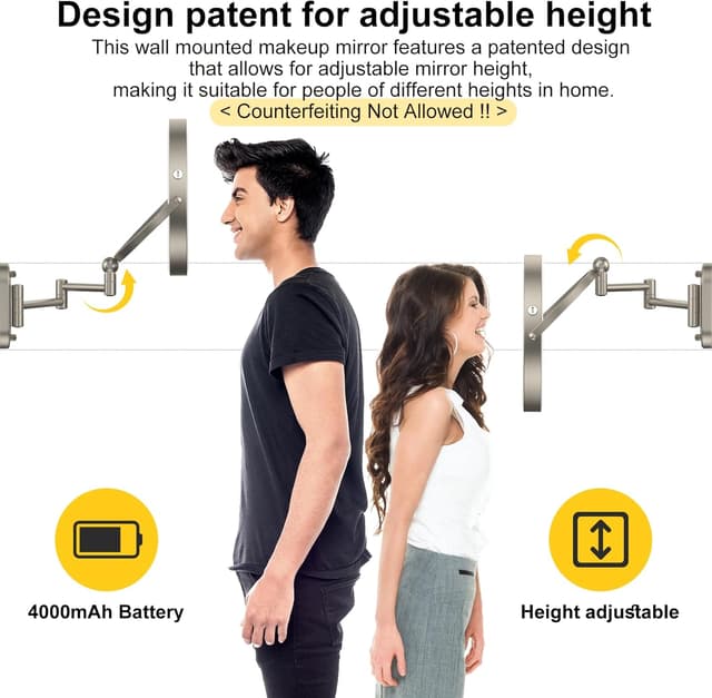 Detalle 2 de 9" Wall Mounted Makeup Mirror with 4000mAh