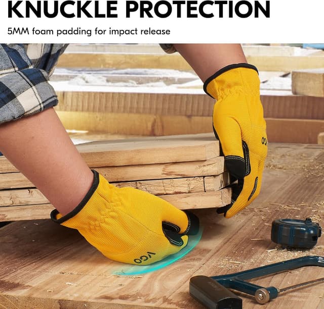 Detalle 1 de Vgo... NB7581 Touchscreen Safety Work Gloves (Yellow, M) – Light Duty Mechanic & Builder Gloves, 1 Pair