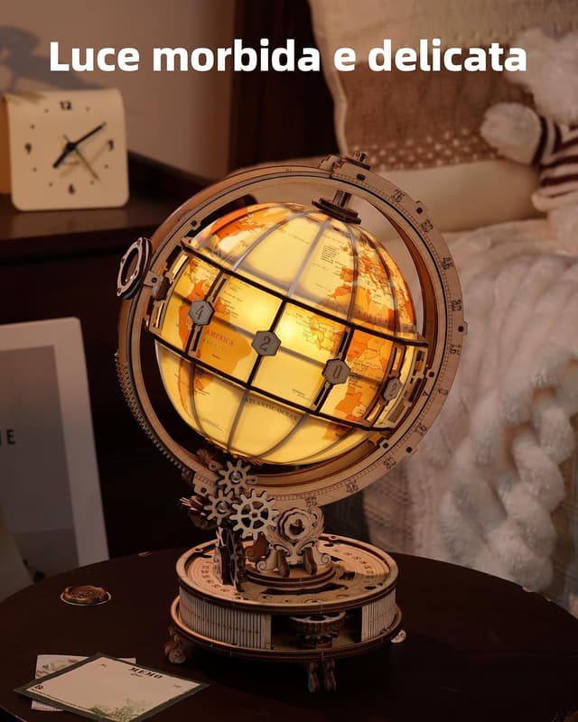 Detalle 2 de Robotime Globo Terráqueo 3D de Madera con Luz LED