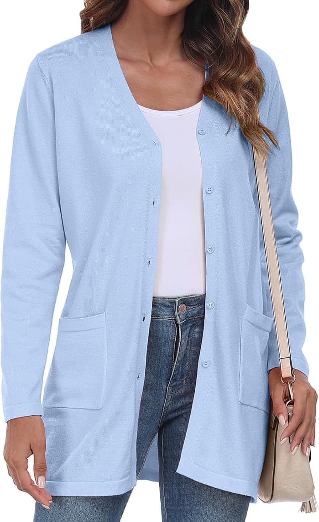 Detalle 2 de YUNDAI Women’s Open-Front Lightweight Knitted Long Cardigan with Pockets