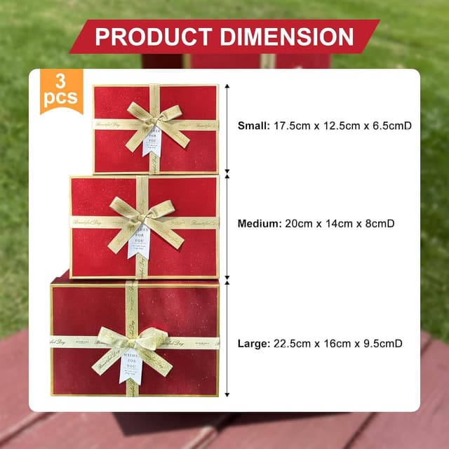 Detalle 2 de Red Gift Box Set 3 Pack 17.5cm