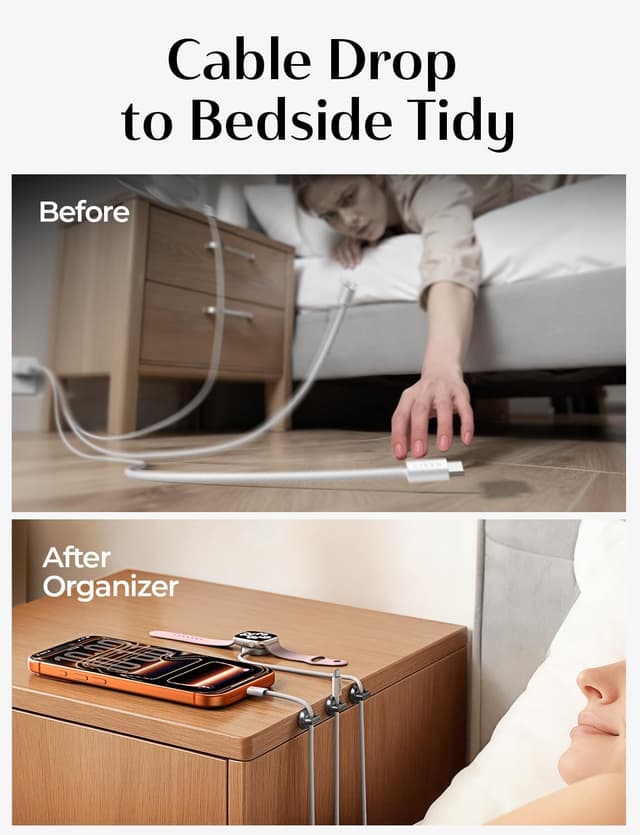 Detalle 2 de LISEN Magnetischer Ladekabel-Organizer – Kabelmanagement-Clips mit starkem Klebstoff, 9 Stück (schwarz)