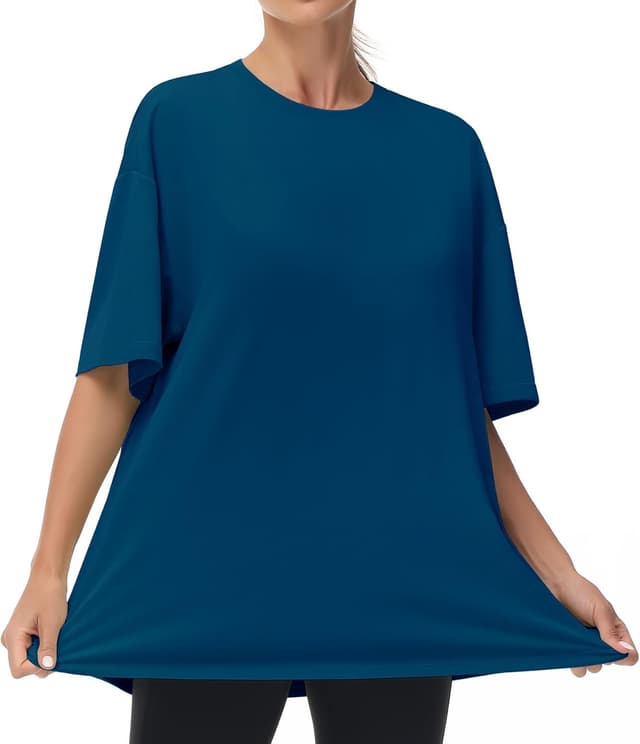 Detalle de THE GYM PEOPLE T-Shirt oversize donna in maglia sportiva traspirante a maniche corte