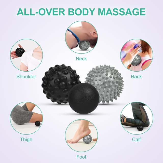 Detalle 2 de URAQT set da 3 palline massaggianti per automassaggio muscolare (diametri 6,3 cm, 7,5 cm, 7,4 cm)