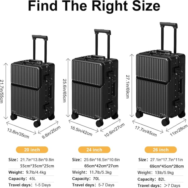 Detalle 2 de AIWEINY Handgepäckkoffer (PC-Hartschale) mit TSA-Schloss und 360°-Rollen – passend für 20", 24" und 26" (Frühjahr/Sommer, 20" Schwarz)