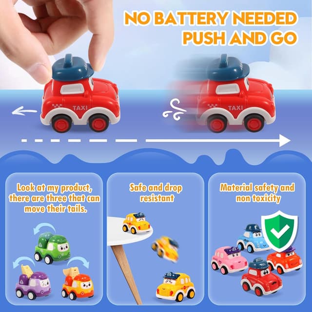 Detalle de 12-Piece Pull-Back Car Set for Toddlers (Ages 12–36 Months) — Bright Construction & Racing Vehicle Toys