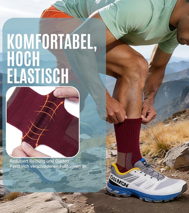 Detalle de TANSTC Merino Wandersocken Sommer – atmungsaktive Trekkingsocken mit Polsterung (3 Paar)