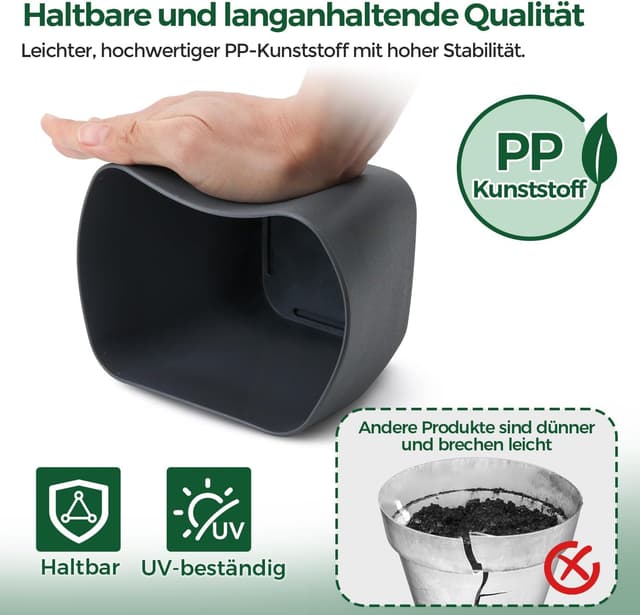 Detalle de T4u 3er-Set eckige Selbstbewässerungstopfe (12,5 cm) mit Wasserstandsanzeige in Grau