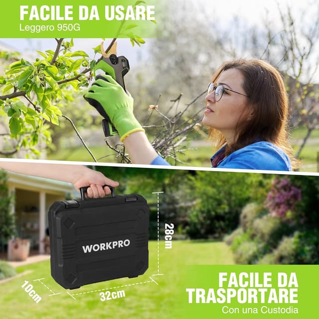 Detalle 1 de WORKPRO Forbici Potatura a Batteria 12V