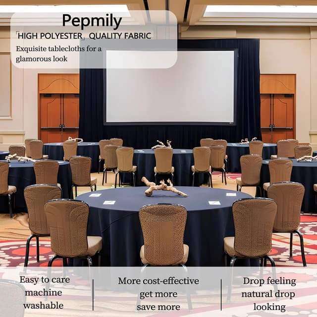 Detalle de 8 Pack Black 120-Inch Round Tablecloths (Wrinkle-Resistant Polyester)