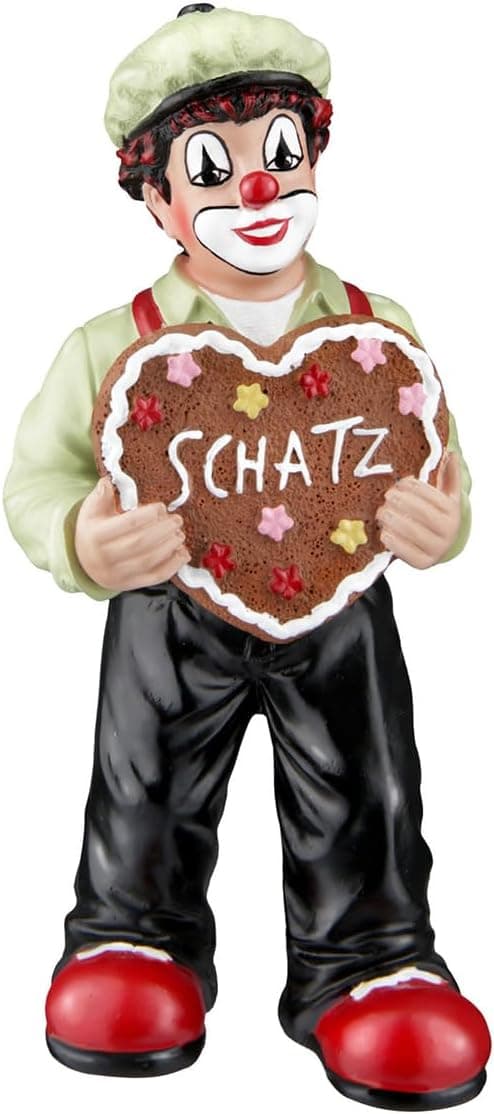 Detalle de GILDE Clown Herzfigur mit Schriftzug „Schatz aus Kunstharz“ – Dekofigur, 13 cm
