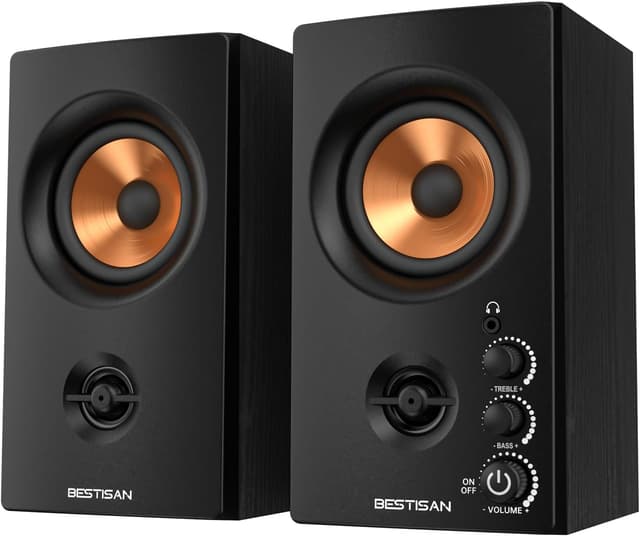 Detalle de BESTISAN Aktive Regallautsprecher mit Bluetooth- und RCA-Eingang (3 Zoll) für PC, Desktop & Gaming